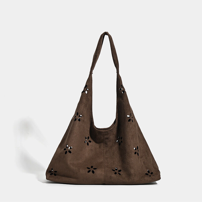 Boho Style None Flower Solid Color Hollowed-Out Velvet Women's Tote Bag 2