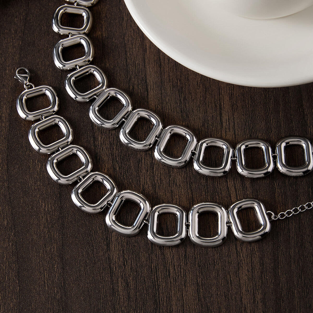 Simple Series Punk Circle Stainless Steel Waterproof Women's Necklaces Sets 2