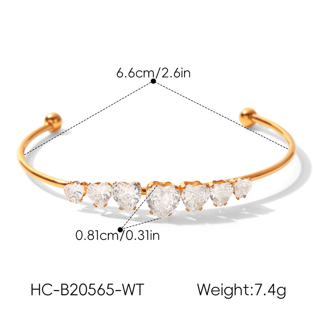 Simple Series Daily Heart Ellipse Shape Stainless Steel Waterproof Gold Color Zircon Women's Bangles Picture2