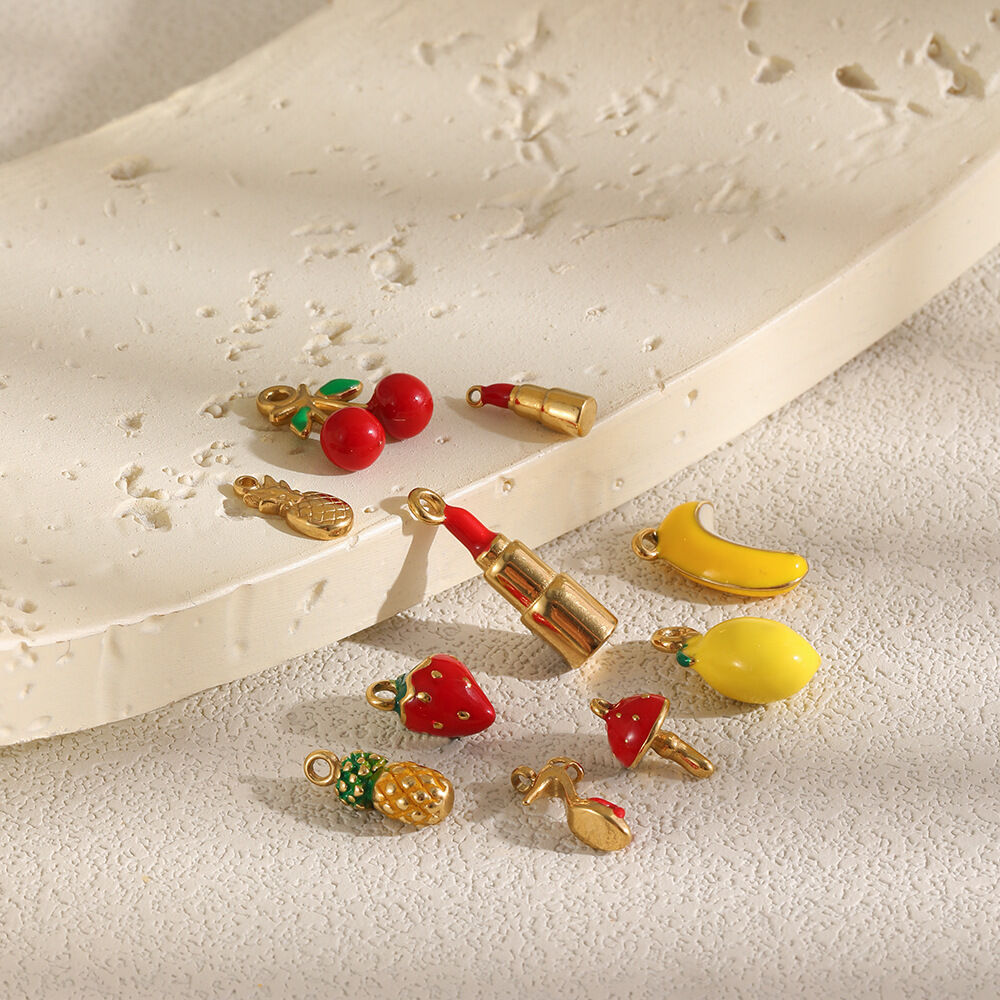 Niedliche Emaille-Fruchtanhänger aus Edelstahl, wasserdicht, goldfarben, für Damen h5 Bild3