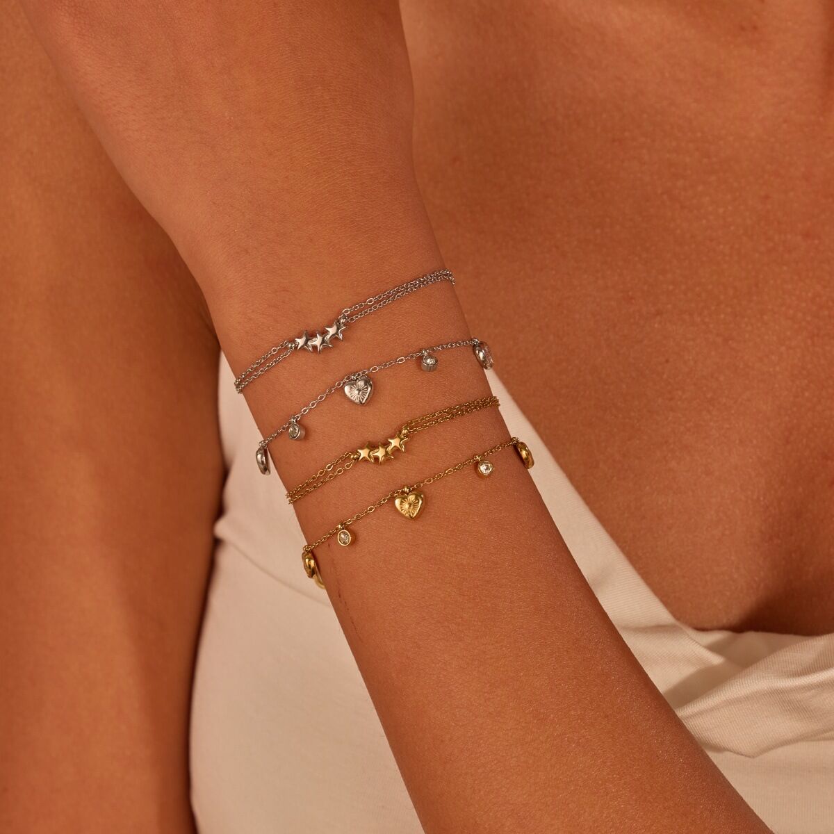 Simple Series Daily Heart Stainless Steel Waterproof   Gold Color  Women's Chain Bracelets