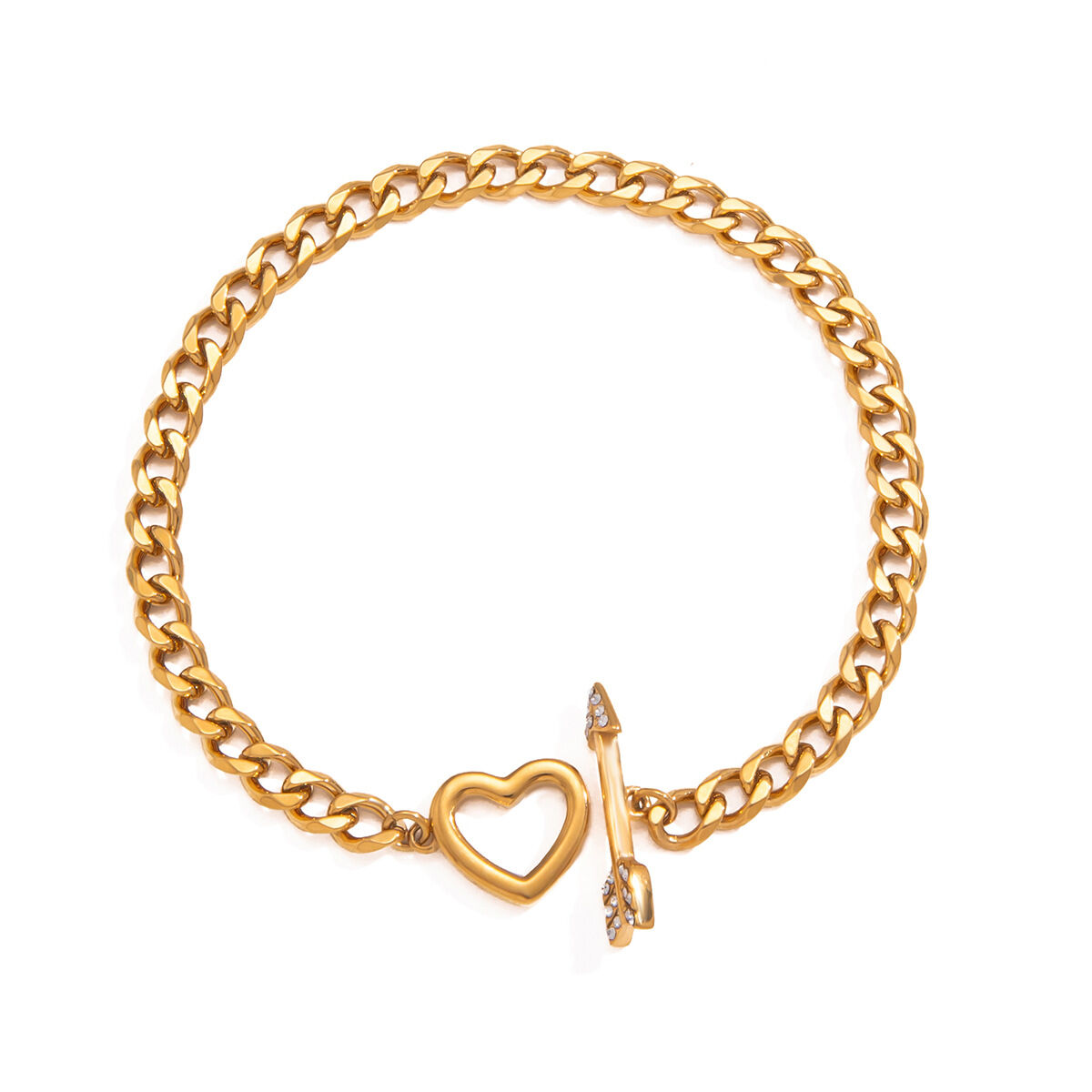 Luxurious   Heart Geometric Shape Stainless Steel Waterproof   Gold Color  Zircon Women's Chain Bracelets h5 Picture5