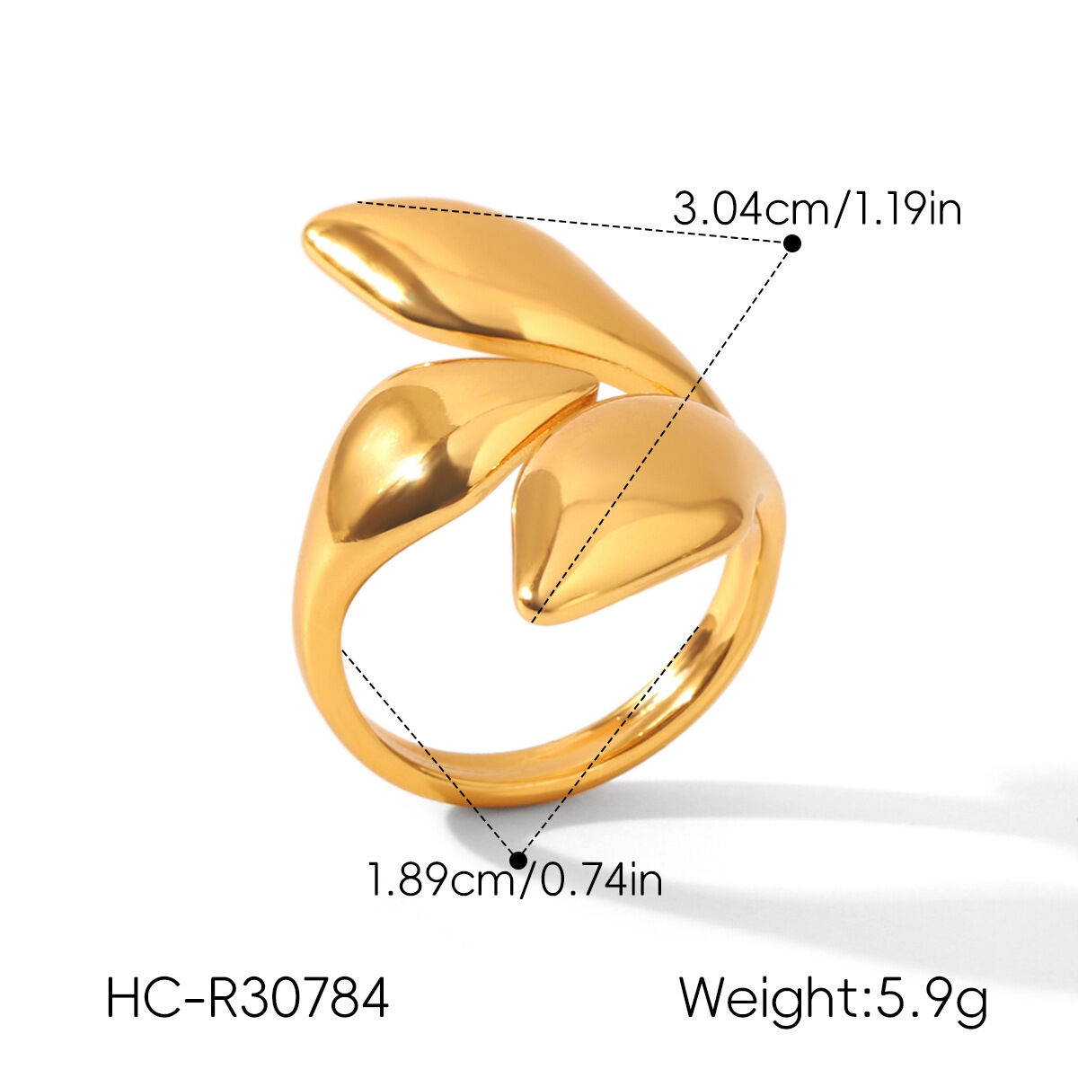 Simple Series Daily Leaf Stainless Steel Waterproof   Gold Color  Statement Rings h5 Picture2