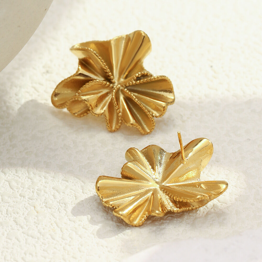 Retro-Ohrstecker mit Blumenmuster, Edelstahl, wasserdicht, goldfarben, für Damen Bild3