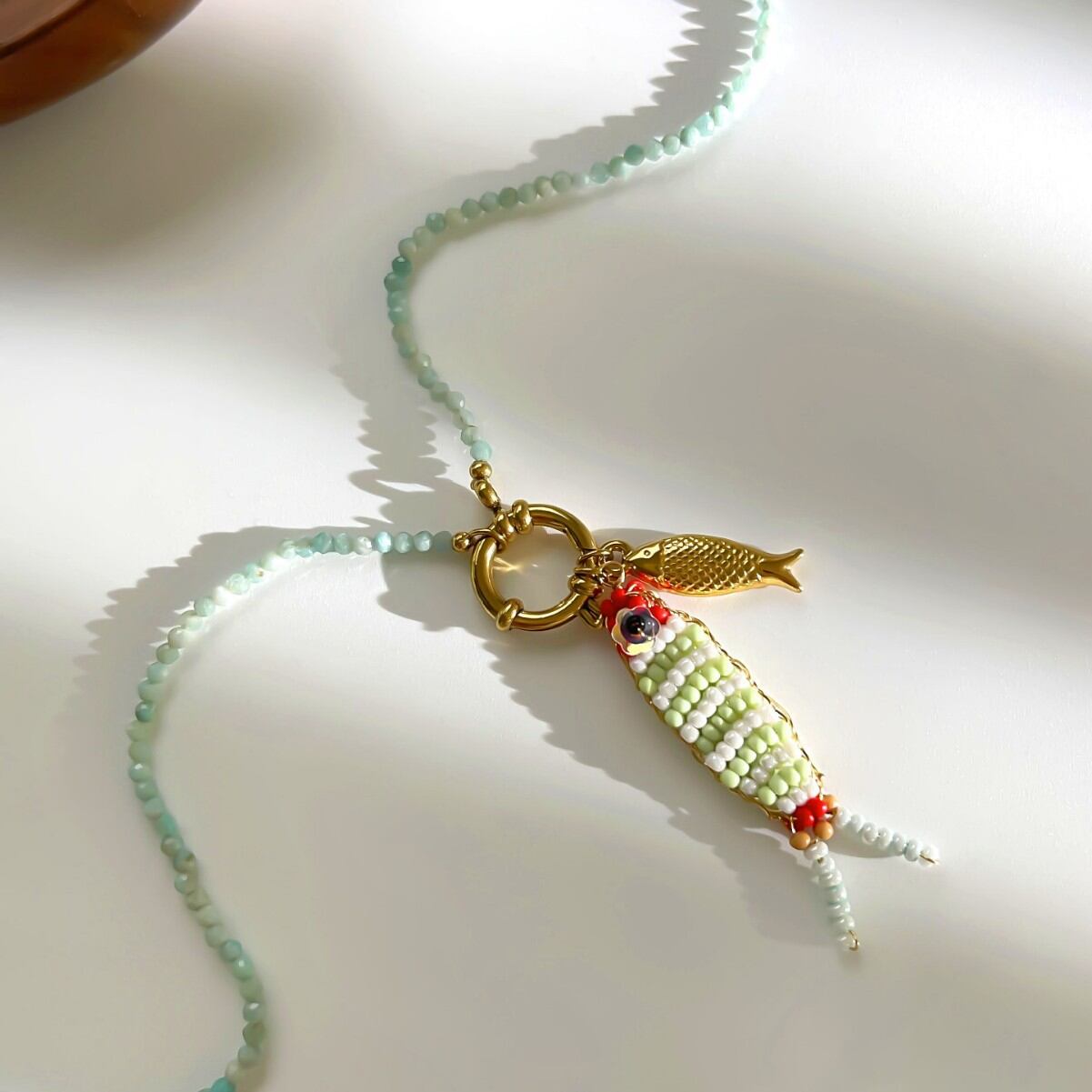 Vacation Fish Acrylic Gold Color Crystal Women's Beaded Necklaces h5 Picture4