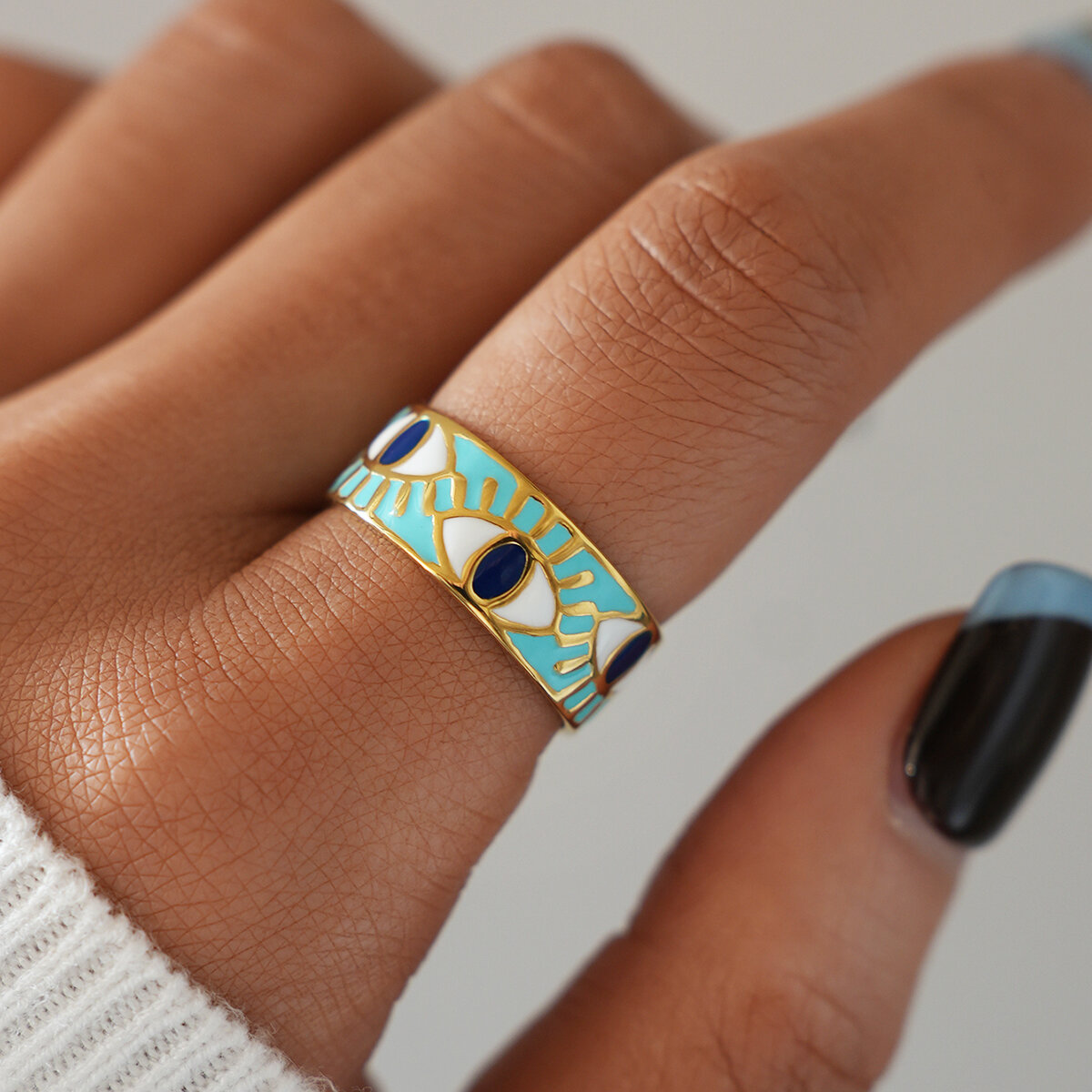 Simple Series Daily Devil's Eye Stainless Steel Waterproof   Gold Color  Statement Rings