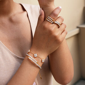 Simple Series Daily Irregular Shape Stainless Steel Waterproof Gold Color Zircon Ring Sets h5 Picture3