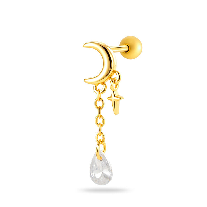 Simple Flower Triangle Moon Copper  Gold Color  Zircon Women's Piercing Earrings Picture7