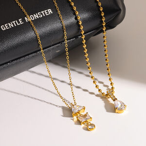 Droplet Triangle Geometric Shape Stainless Steel Waterproof Gold Color Zircon Women's Pendant Necklaces h5 Picture4