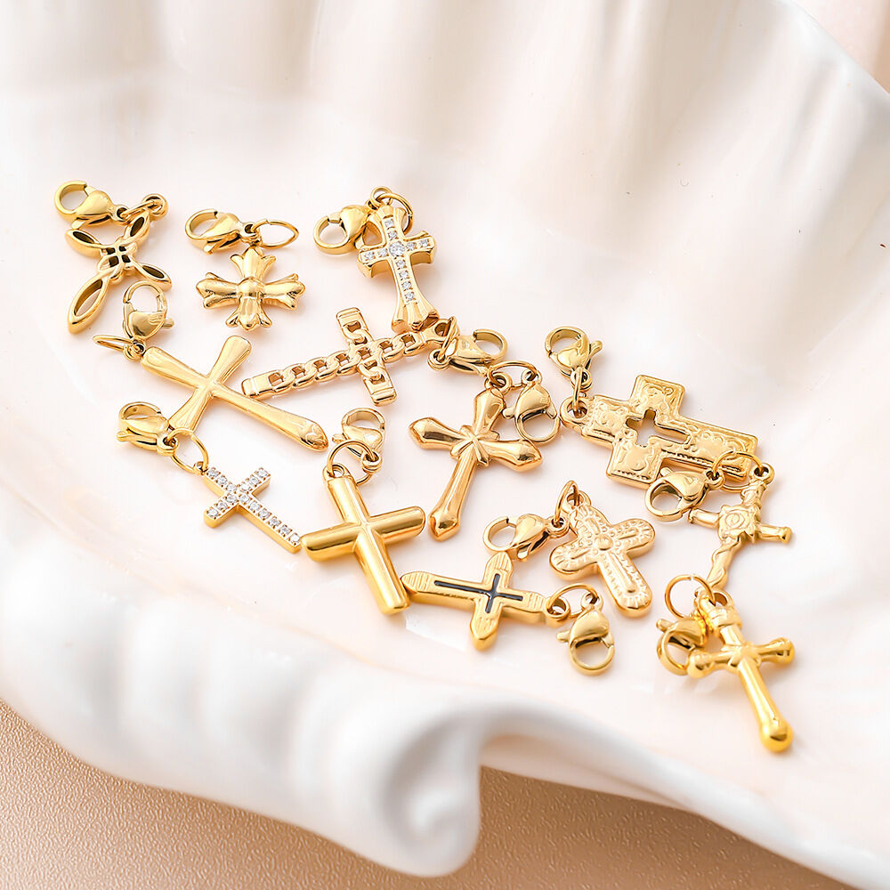 Daily Cross Stainless Steel Waterproof Gold Color Rhinestone Pendants h5Picture2