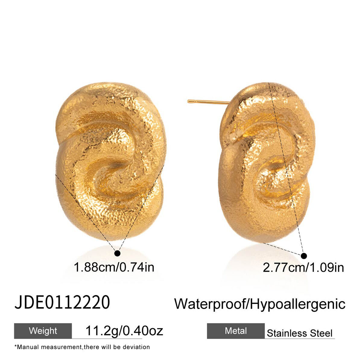 Twist Stainless Steel Waterproof Gold Color Women's Stud Earrings h5 
