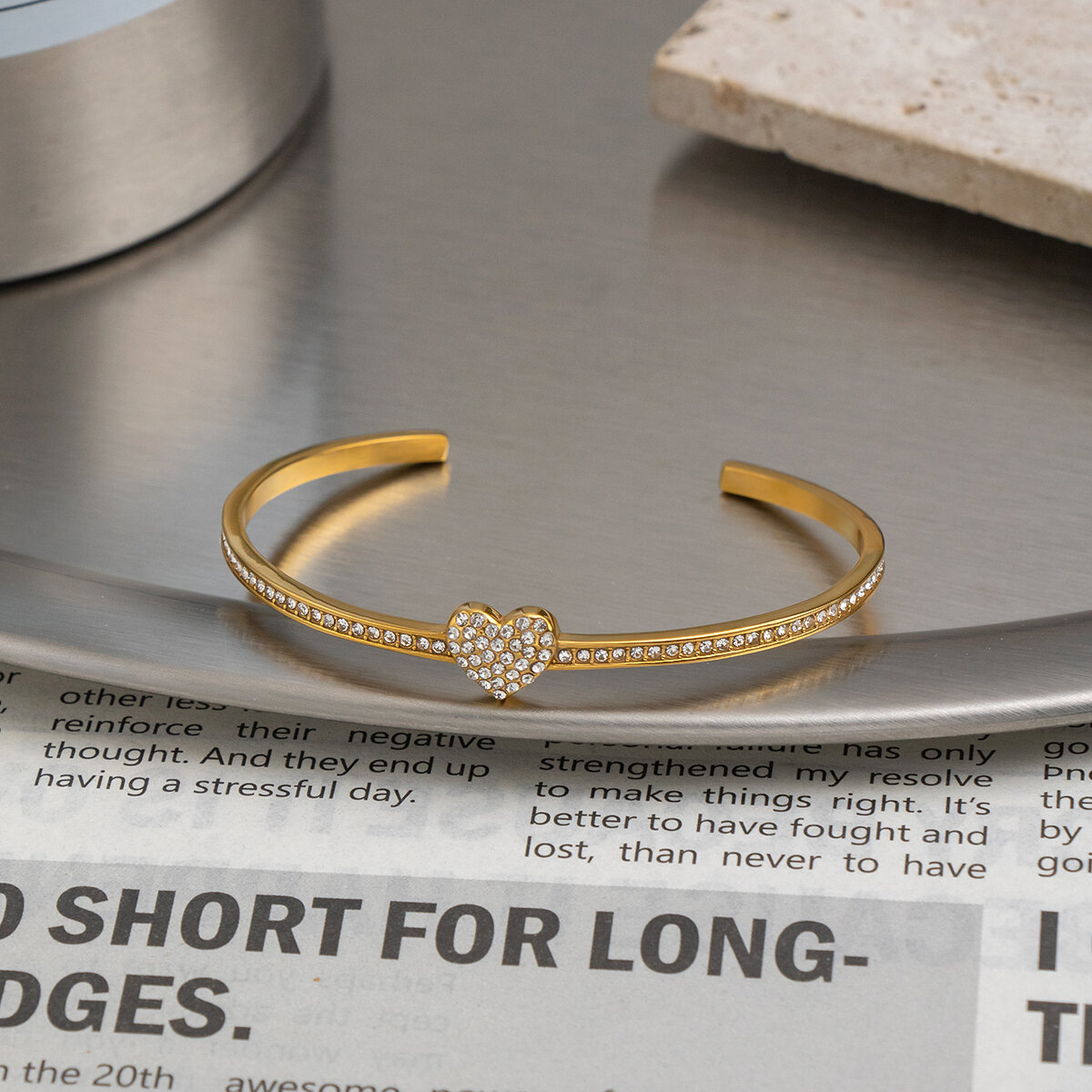 Heart Stainless Steel Waterproof Gold Color Women's Cuff Bracelets Picture4
