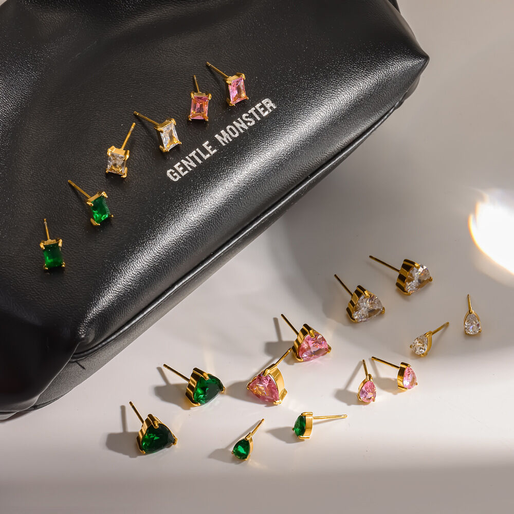 Simple Geometric Shape Stainless Steel Waterproof Gold Color Rhinestone Women's Stud Earrings h5Picture2