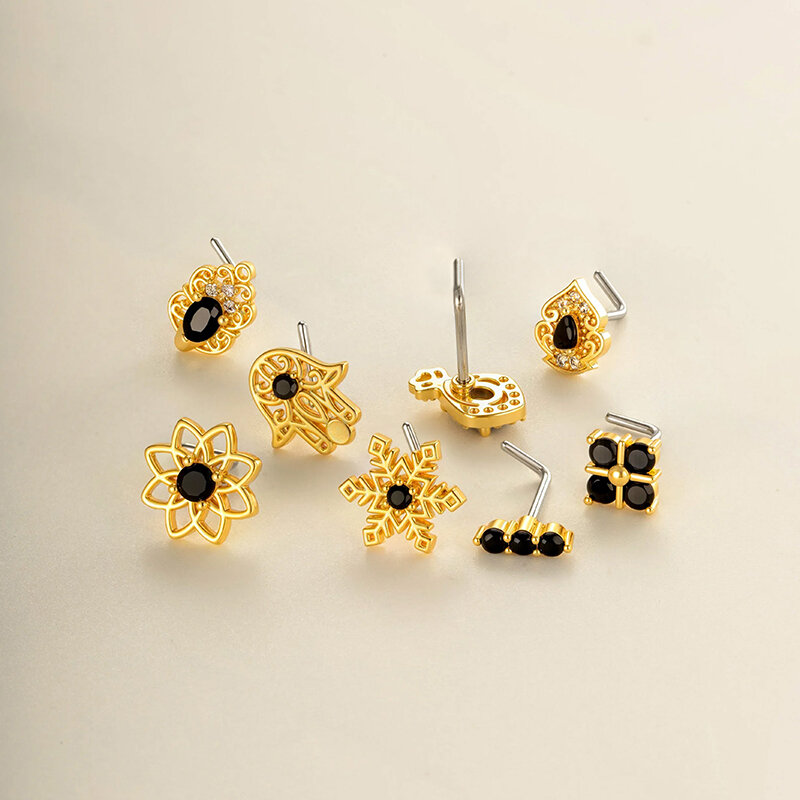 Simple Series Simple Flower Geometric Shape Copper   Gold Color  Zircon Women's Nose Stud h5 Picture4