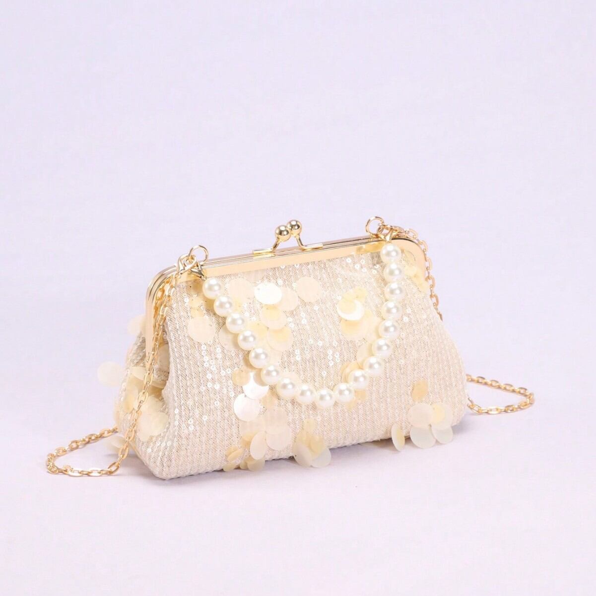 Sac à oreiller femme en PVC uni à sequins style soirée h5 Image2