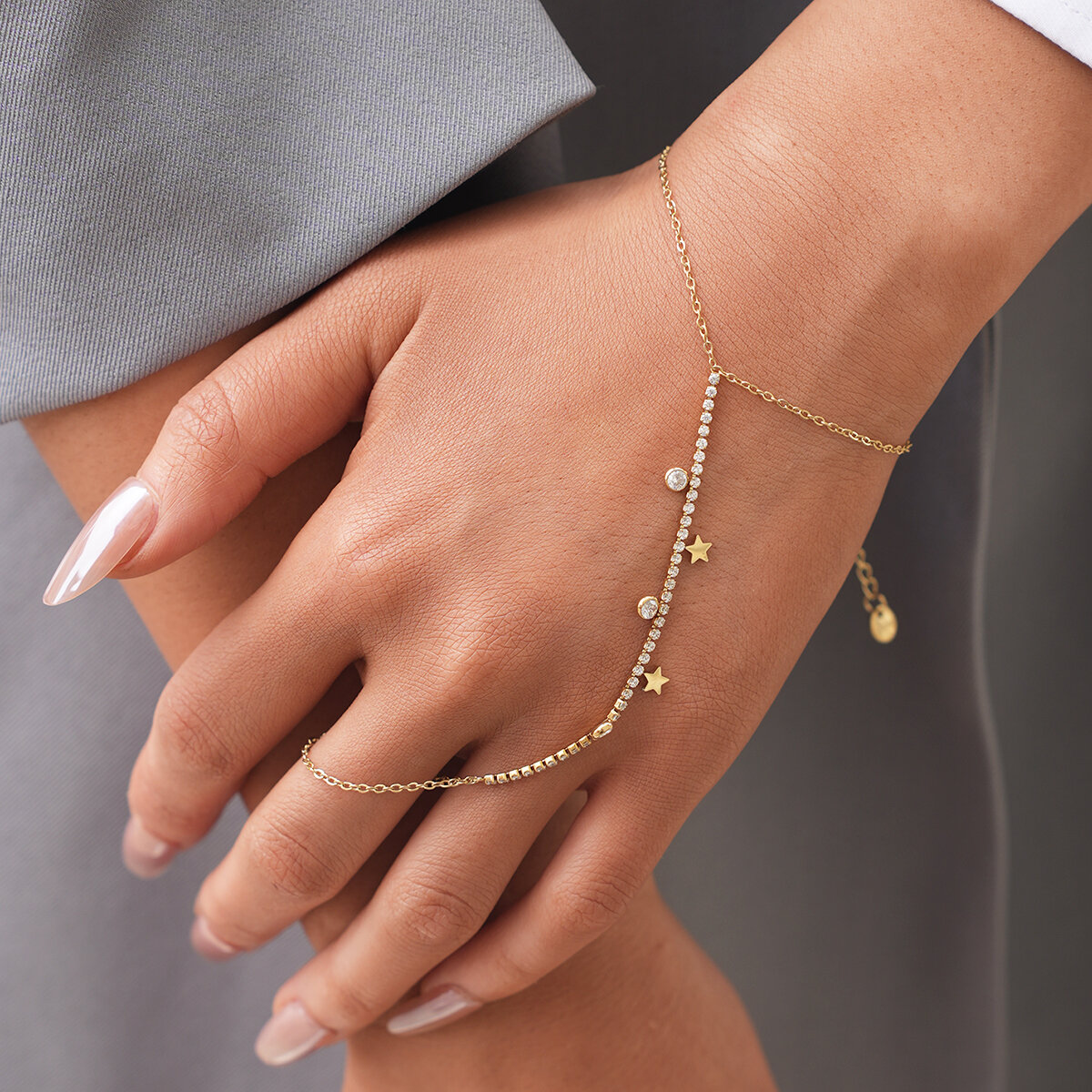 Simple Series Daily Irregular Shape Stainless Steel Waterproof   Gold Color  Zircon Women's Hand Chain