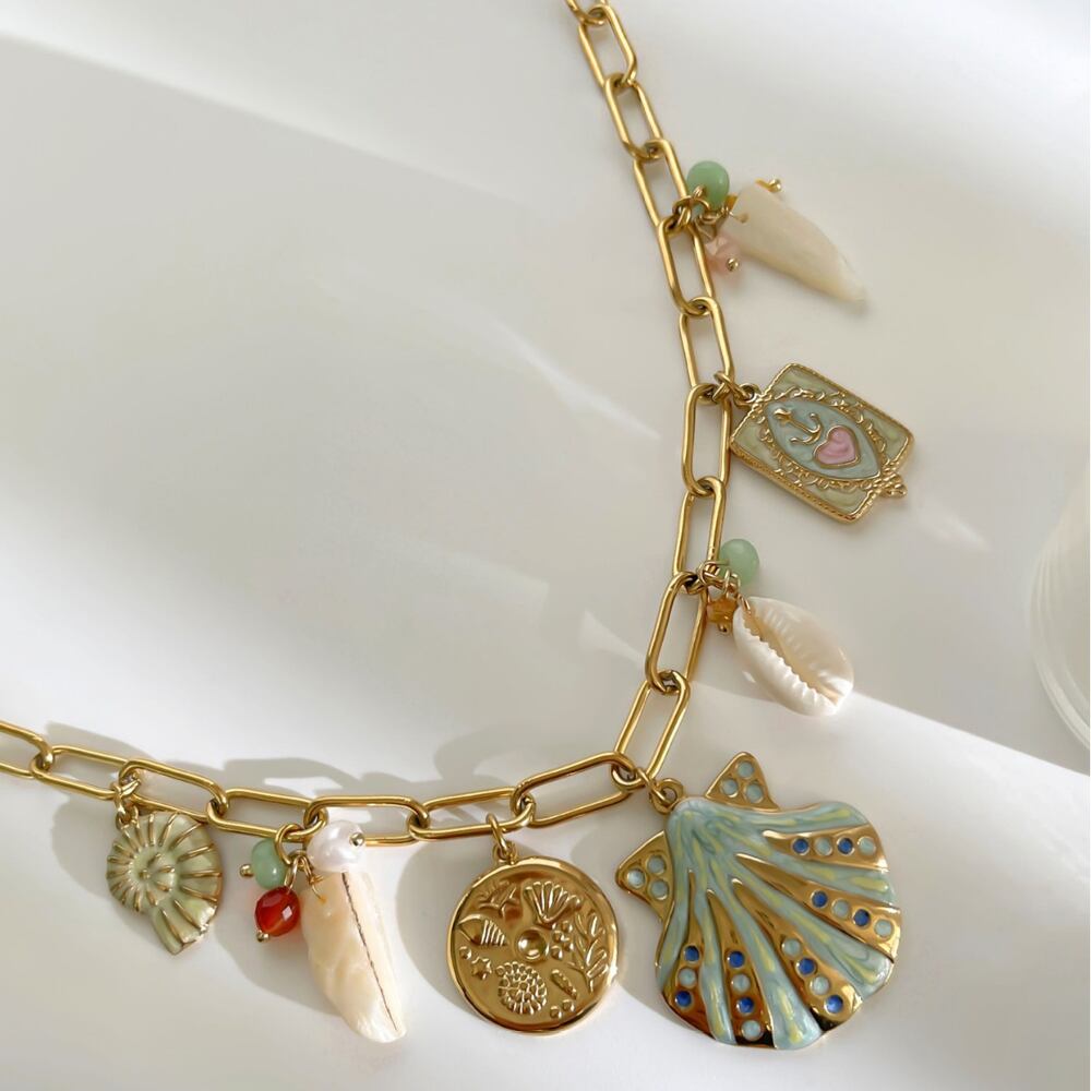Romantic Vacation Oceanic Style Shell Stainless Steel Waterproof Gold Color Women's Pendant Necklaces h5Picture3