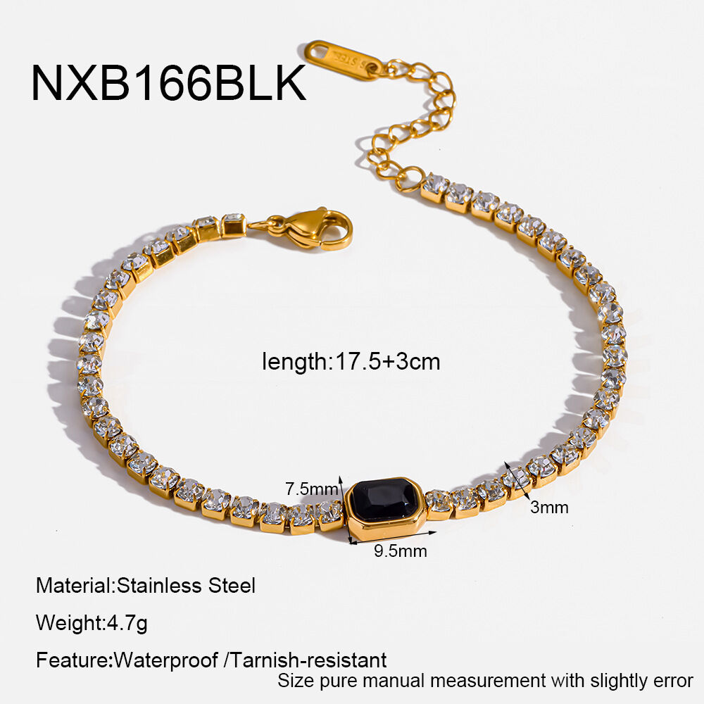 Luxurious Elegant Rectangle Stainless Steel Waterproof   Gold Color  Zircon Women's Chain Bracelets h5 