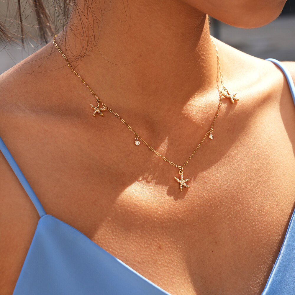 Simple Series Daily Starfish Stainless Steel Waterproof Gold Color Women's Chain Necklaces h5Picture2