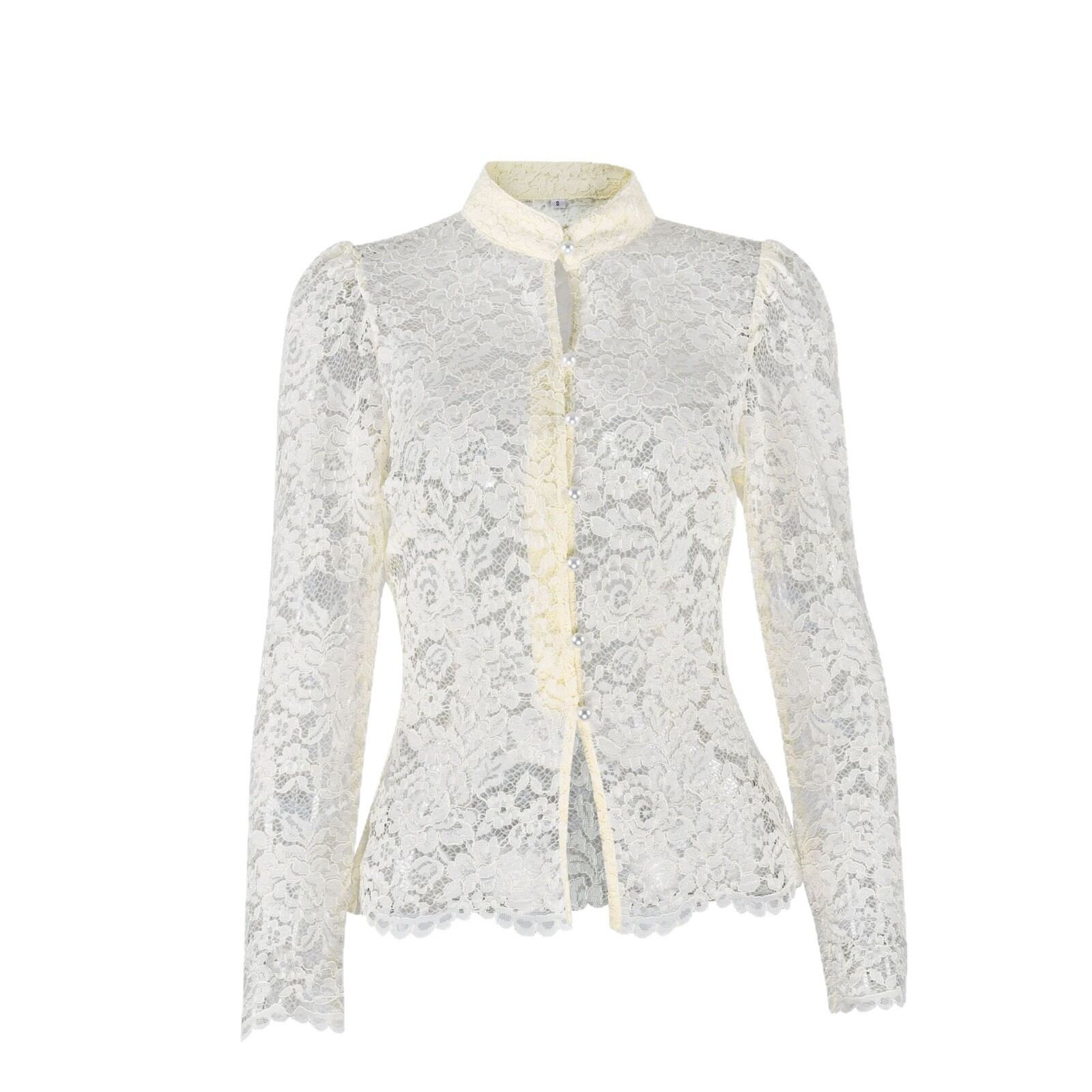 Solid Color Fashion Stand Collar Lace  Blouses &amp; Shirts h5 Picture2