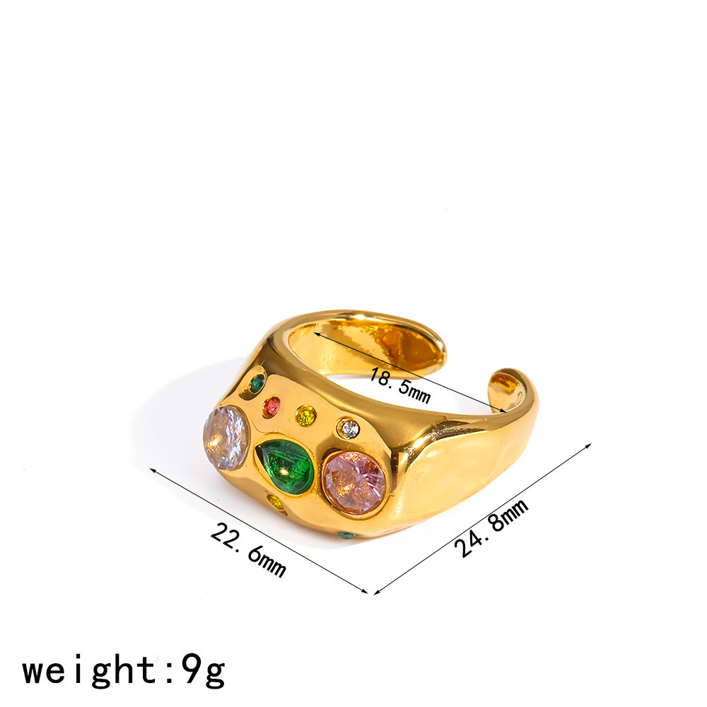 Luxurious Stainless Steel Waterproof Gold Color Rhinestone Women's Gemstone Rings Picture2