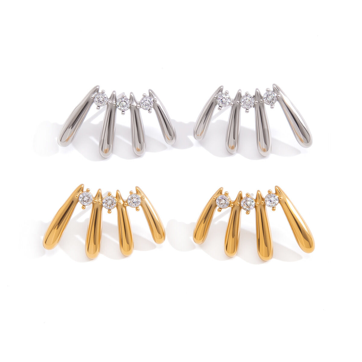 Pendientes de botón para mujer de acero inoxidable, impermeables, color dorado y con circonitas. Imagen4