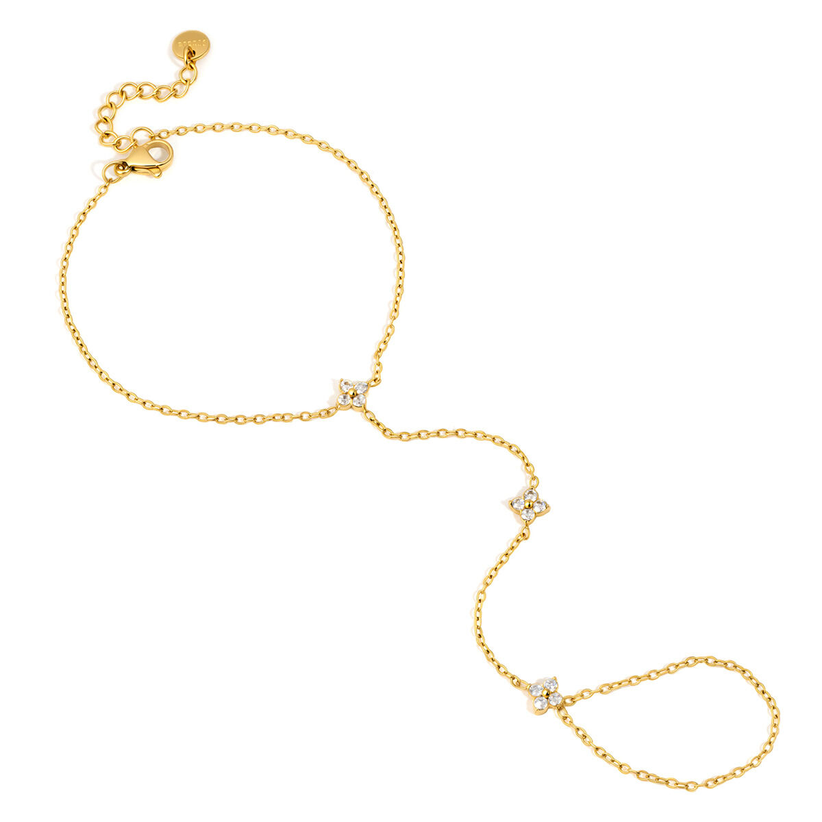 Elegant Flower Clover Stainless Steel Waterproof Gold Color Zircon Women's Hand Chain Picture5