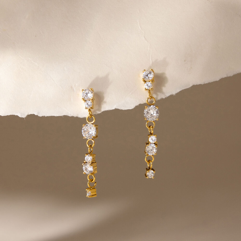 Simple Tassel Stainless Steel Waterproof Gold Color Zircon Women's Dangle Earrings Picture2