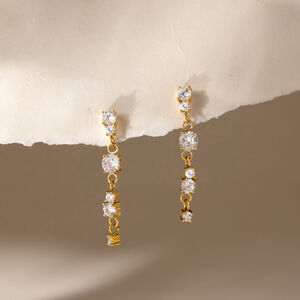 Simple Tassel Stainless Steel Waterproof Gold Color Zircon Women's Dangle Earrings h5 Picture2
