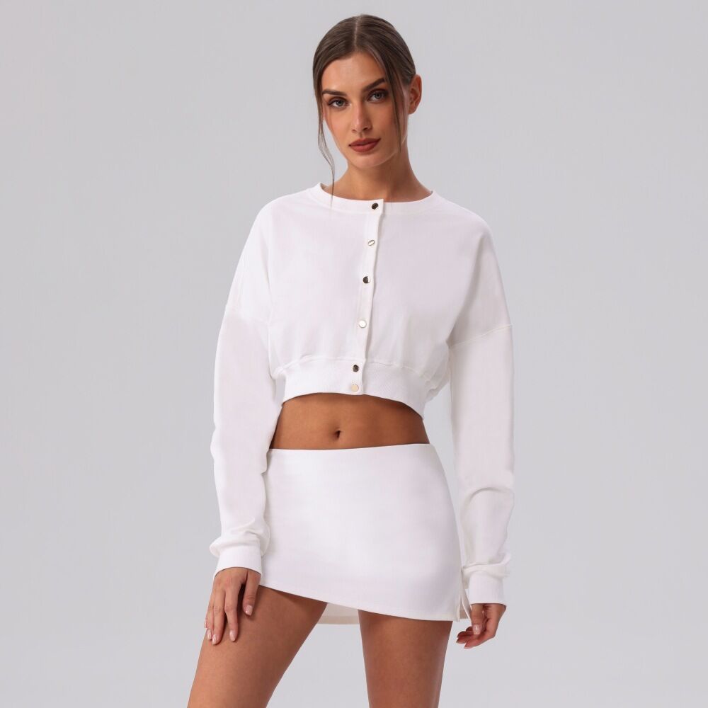 Simple Designed Short Length Button Down Sweatshirt