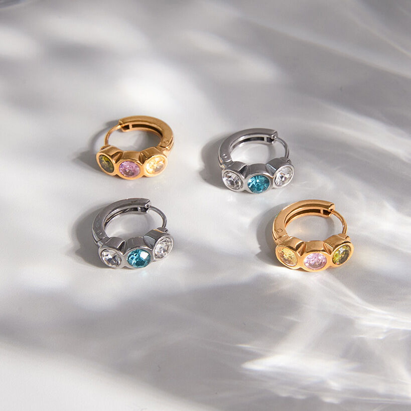 Simple Circle Stainless Steel Waterproof Gold Color Zircon Women's Hoop Earrings h5Picture2