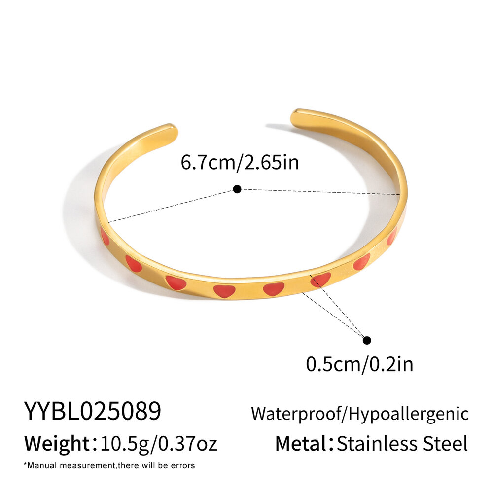 Sweet Heart Stainless Steel Waterproof Gold Color Women's Cuff Bracelets