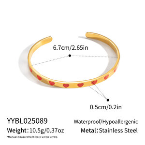 Sweet Heart Stainless Steel Waterproof Gold Color Women's Cuff Bracelets h5