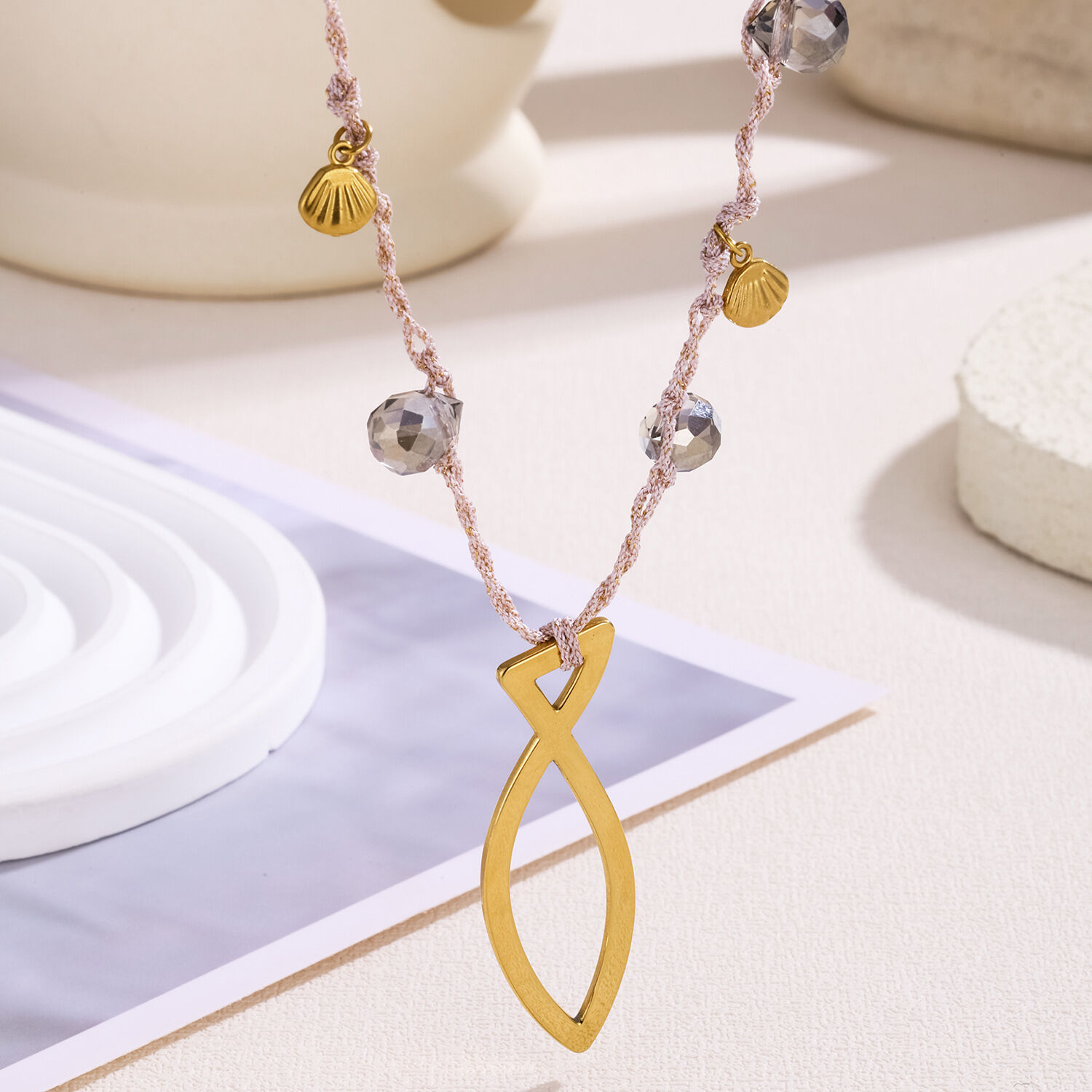 Romantic Sweet Oceanic Style Fish Stainless Steel Waterproof   Gold Color  Women's Braided Necklaces h5 Picture4