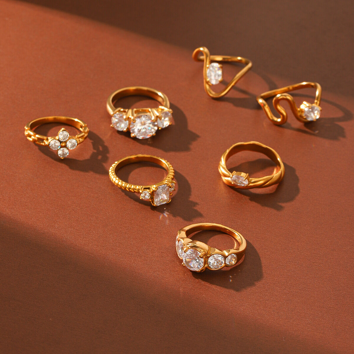 Luxurious  Daily Irregular Shape Stainless Steel Waterproof   Gold Color  Zircon Women's Gemstone Rings