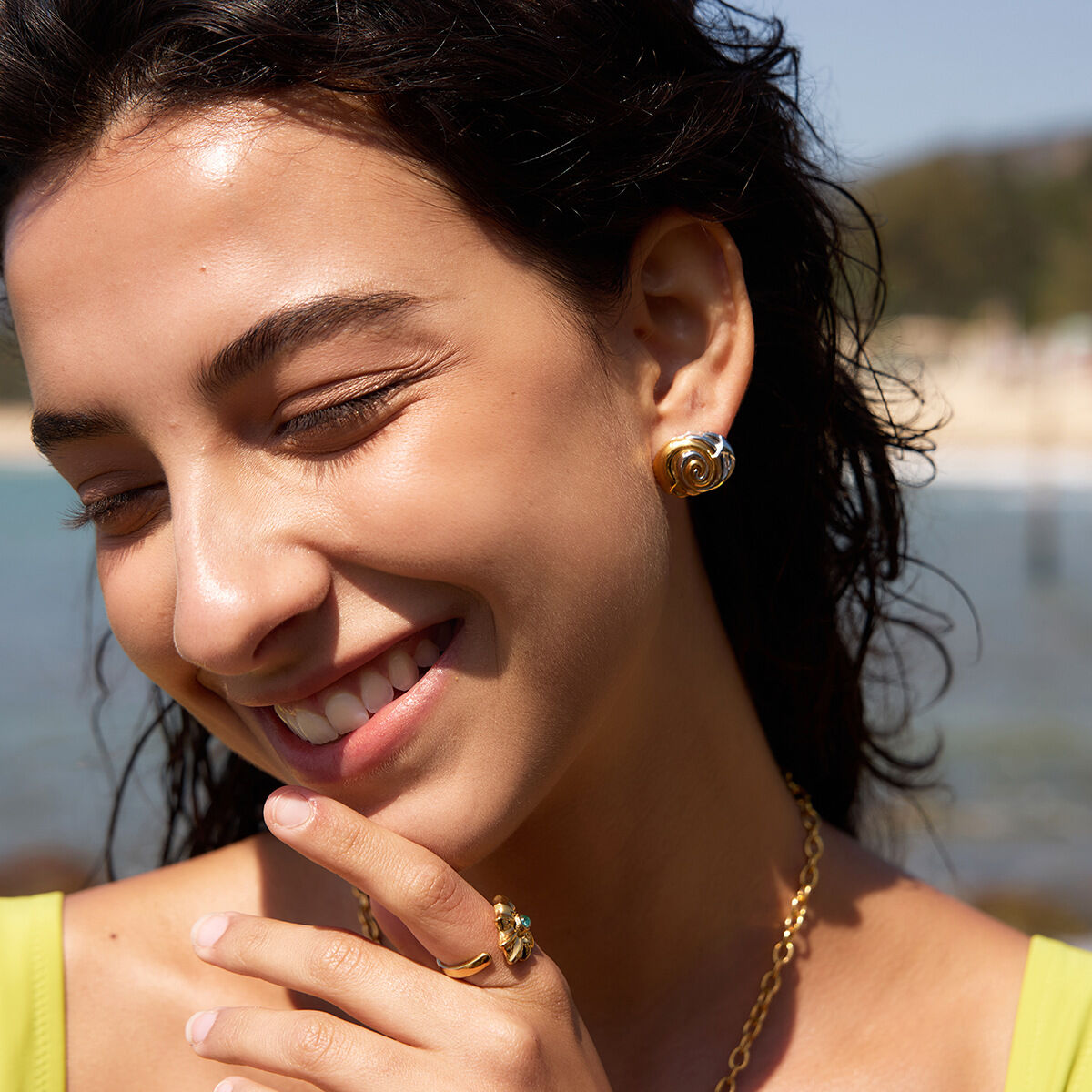 Casual Oceanic Style Mixed Color Lines Stainless Steel Waterproof   Gold Color  Women's Stud Earrings Picture2