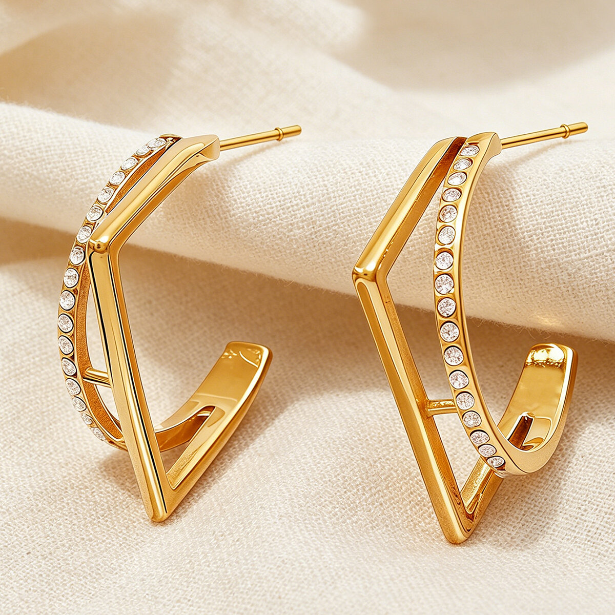 Simple Series Daily Irregular Shape Stainless Steel Waterproof   Gold Color  Women's Stud Earrings h5 Picture4