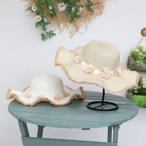 Romantic Series Vacation Flower Solid Color Raffia Women's Straw Hats h5 Picture2