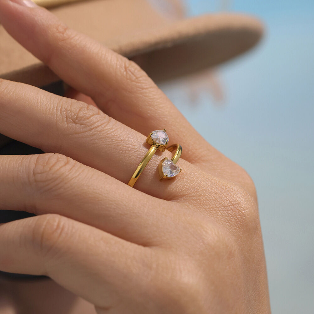 Simple Heart Circle Stainless Steel Waterproof Gold Color Zircon Women's Gemstone Rings Picture4