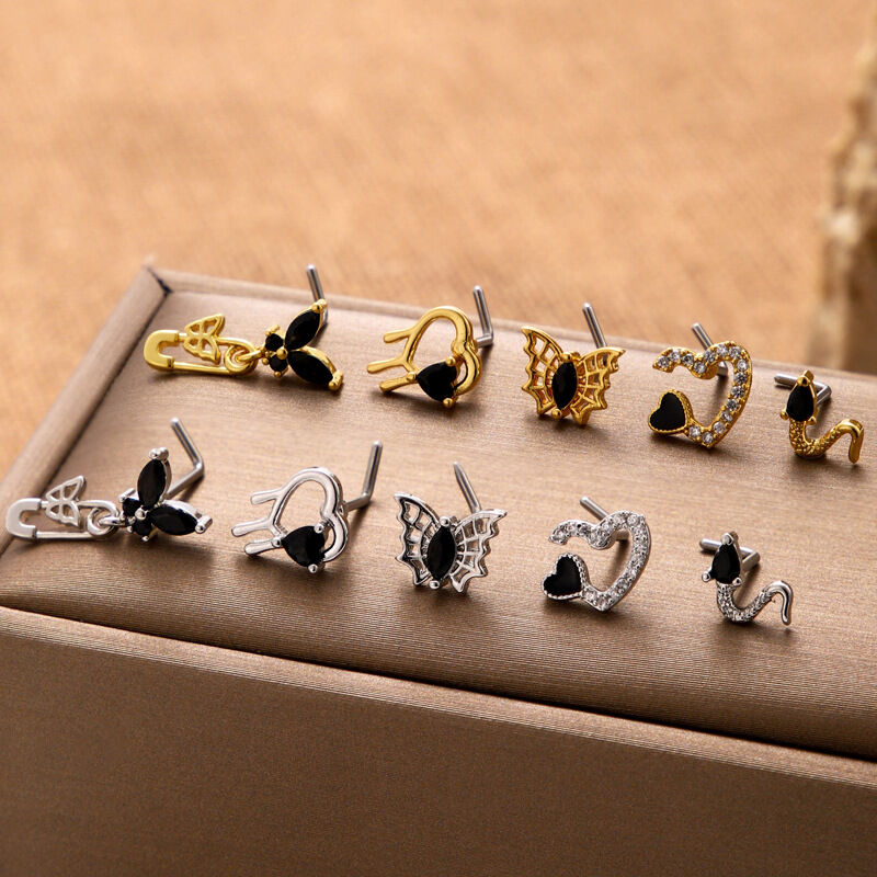 Einfacher Nasenstecker für Damen in Herz-, Schlangen- und Schmetterlingsform, kupfer- und goldfarben mit Zirkonia. h5 Bild5