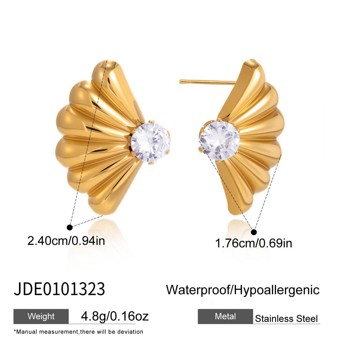 Vacation Shell Stainless Steel Waterproof Gold Color Zircon Women's Stud Earrings h5 
