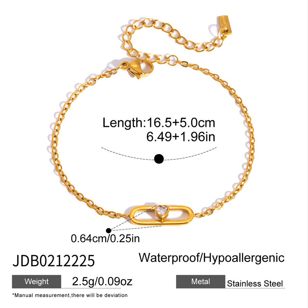 Sweet Heart Bow Knot Stainless Steel Waterproof Gold Color Zircon Women's Charm Bracelets