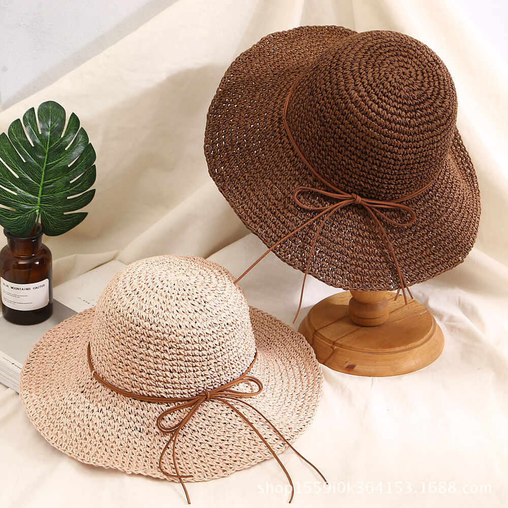 Simple Series Daily Bow Knot Solid Color Raffia Women's Straw Hats h5Picture2