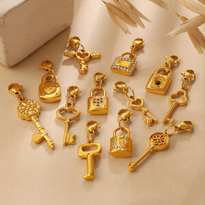 Simple DIY Daily Key Lock Stainless Steel Waterproof Gold Color Rhinestone Pendants h5 Picture3
