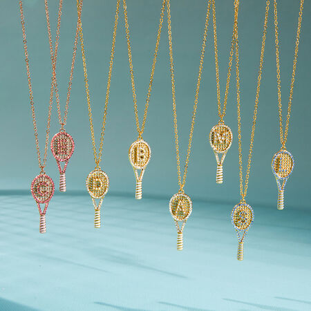 Tennis Racket Shape Stainless Steel Waterproof Gold Color Zircon Women's Pendant Necklaces 2