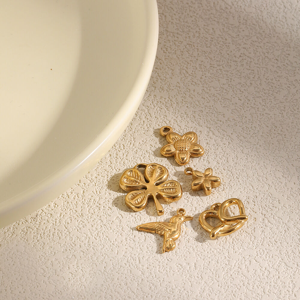 Flower Stainless Steel Waterproof Gold Color DIY Pendants h5 Picture3