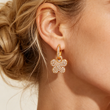 Simple Series Daily Flower Stainless Steel Waterproof   Gold Color  Women's Hoop Earrings