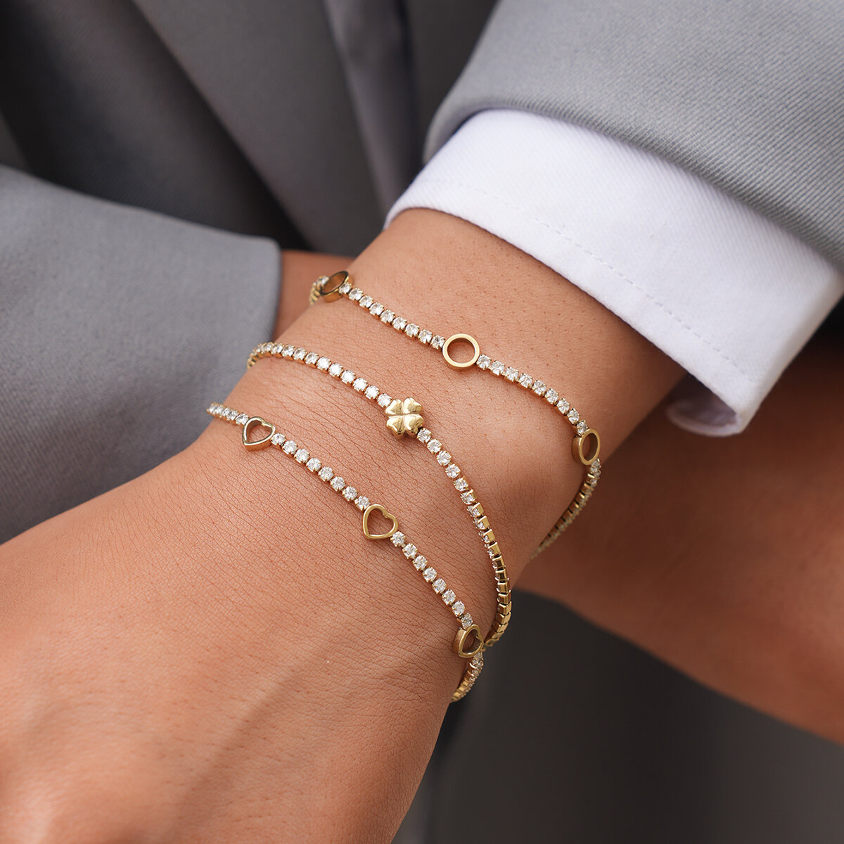 Luxury Flower Heart Circle Stainless Steel Waterproof   Gold Color  Women's Chain Bracelets 2