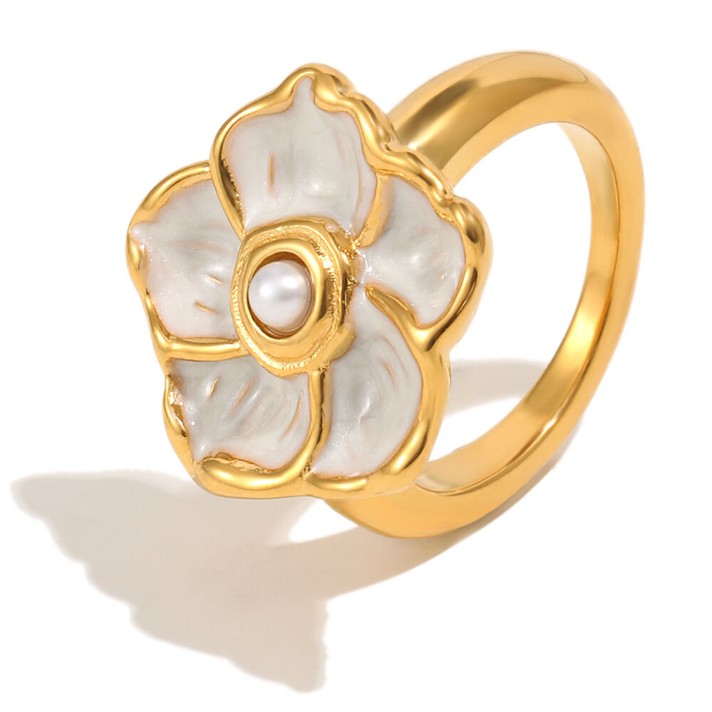Simple Series Sweet Flower Stainless Steel Waterproof   Gold Color  Statement Rings Picture4