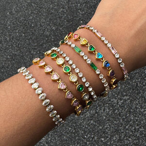 Luxurious Beads Stainless Steel Waterproof Gold Color Zircon Women's Beaded Bracelets h5 Picture2